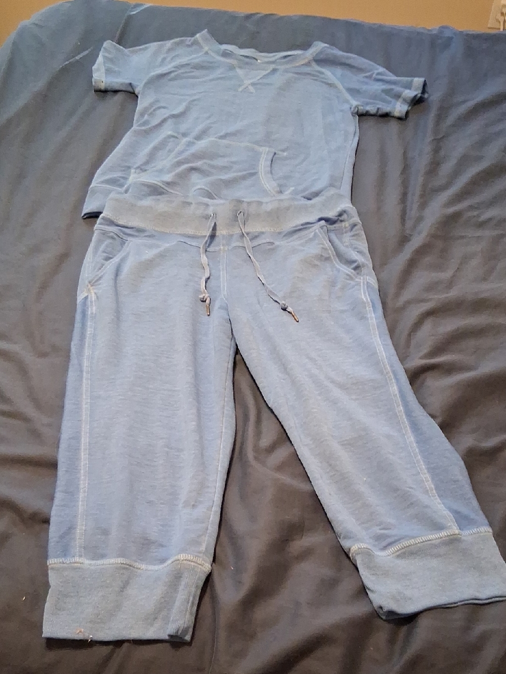 Womens Green Tea Light Blue Knit Drawstring Pj Set